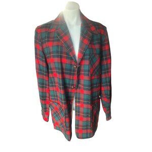 Pendleton Jacket Men’s Medium Wool Red Green Plaid Vintage Custom Tailored Tag